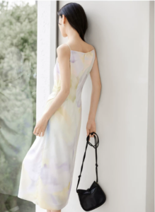 Printed camisole dress, seaside vacation style sleeveless long skirt