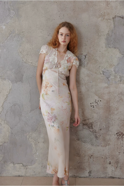 Vintage lace 100% herringbone diagonal cut dress