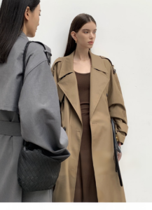 Large collar double row buckle mid length temperament trench coat for women