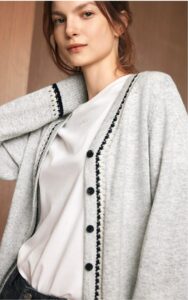 Sheep wool hollow V-neck knitted cardigan for women