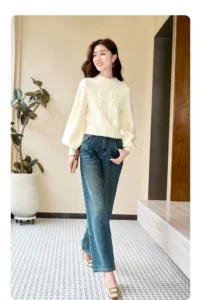 Lazy style short outerwear pullover lantern sleeve sweater for women