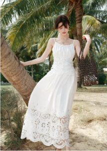 Hollow embroidered cotton skirt vacation set