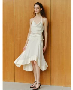 Handmade beaded acetic acid white suspender collar hanging neck vacation vest