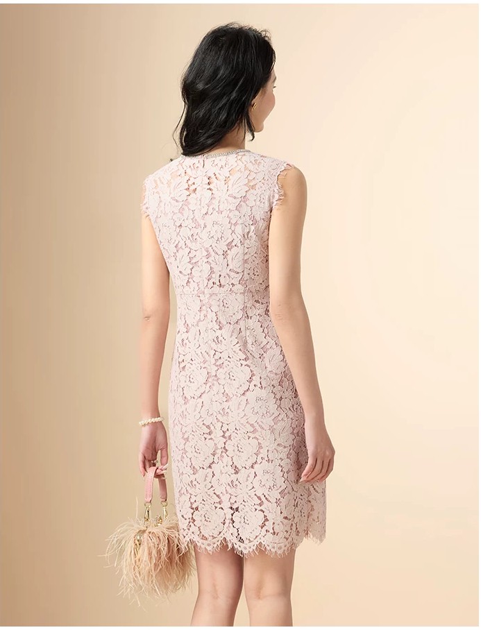 Round neck hollowed out slim fit sleeveless lace dress!!2201286491219 Round neck hollowed out slim fit sleeveless lace dress