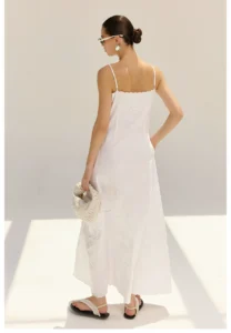 Romantic vacation heavy industry hollow sequin embroidered A-list suspender dress