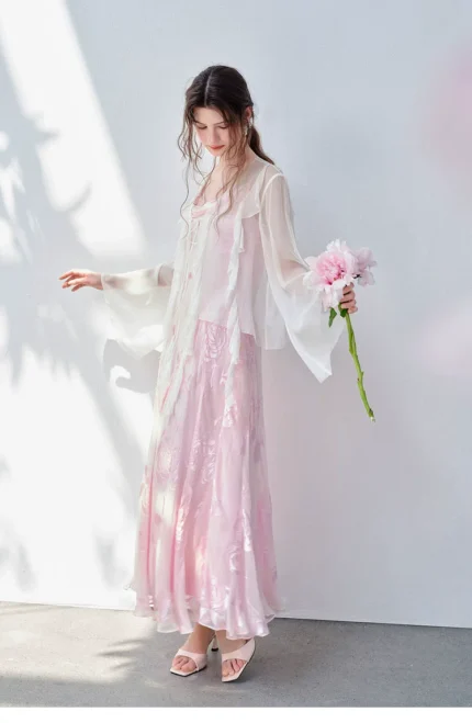 Silk collar camisole dress in pink