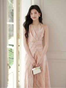 French V-neck halter dress