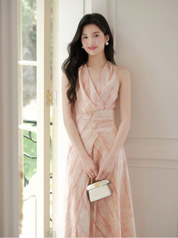 French V-neck halter dress