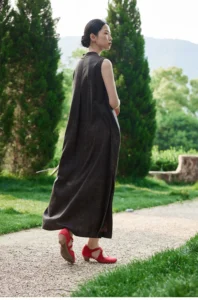 Fragrant cloud gauze daisy patch embroidered loose cheongsam skirt
