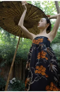 Original ancient silk jacquard new Chinese style strapless cheongsam holiday dress
