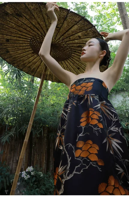 Original ancient silk jacquard new Chinese style strapless cheongsam holiday dress