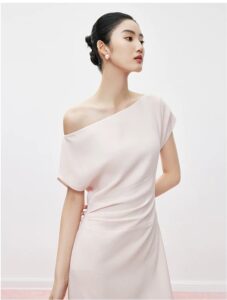Hepburn style acetate one shoulder black dress
