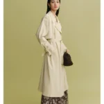 Soft material double row buckle long windbreaker for women