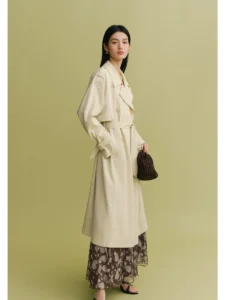 Soft material double row buckle long windbreaker for women