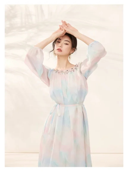 French floral mulberry silk temperament skirt