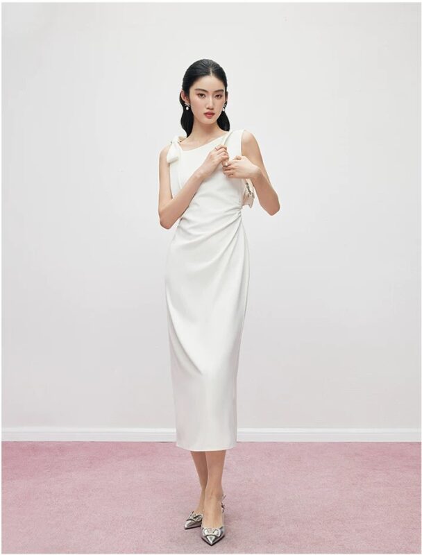 White French style heirloom bow vest dress