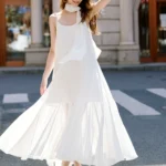 Strap dress, women's large A-line chiffon long skirt