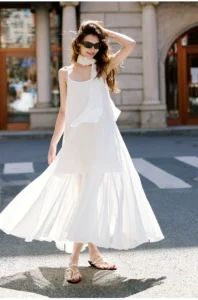 Strap dress, women's large A-line chiffon long skirt
