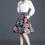 Printed skirt, half body skirt, women's A-line skirt