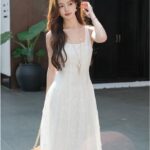French U-neck spaghetti strap dress