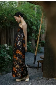 Original ancient silk jacquard new Chinese style strapless cheongsam holiday dress