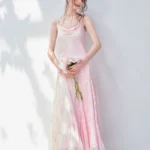 Silk collar camisole dress in pink