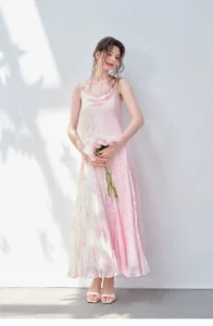 Silk collar camisole dress in pink