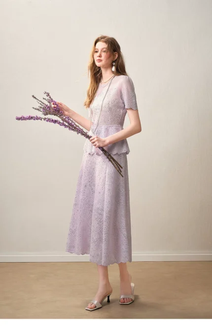 New purple knitted heavy-duty hot stamping beautiful set skirt