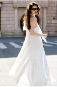 Strap dress, women's large A-line chiffon long skirt