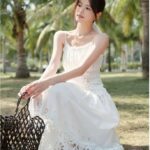 Hollow embroidered cotton skirt vacation set