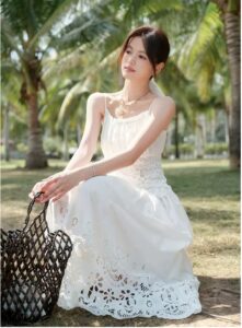 Hollow embroidered cotton skirt vacation set