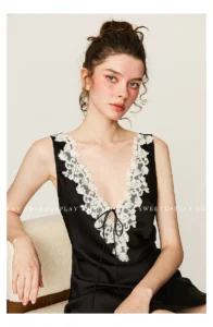 Temperament camisole nightgown sexy lace embroidered short sleepwear