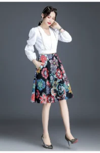 Printed skirt, half body skirt, women's A-line skirt