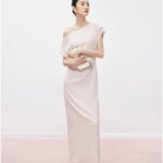 Hepburn style acetate one shoulder black dress