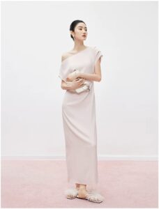 Hepburn style acetate one shoulder black dress