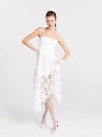 Lace patchwork satin dress
