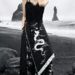 Dragon pattern embroidery patchwork women's cool and stylish new Chinese style wrapped skirt