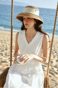 French V-neck black fungus edge hem hollowed out vest dress