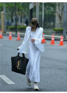 White linen two-piece set with camisole dress