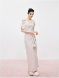 Hepburn style acetate one shoulder black dress