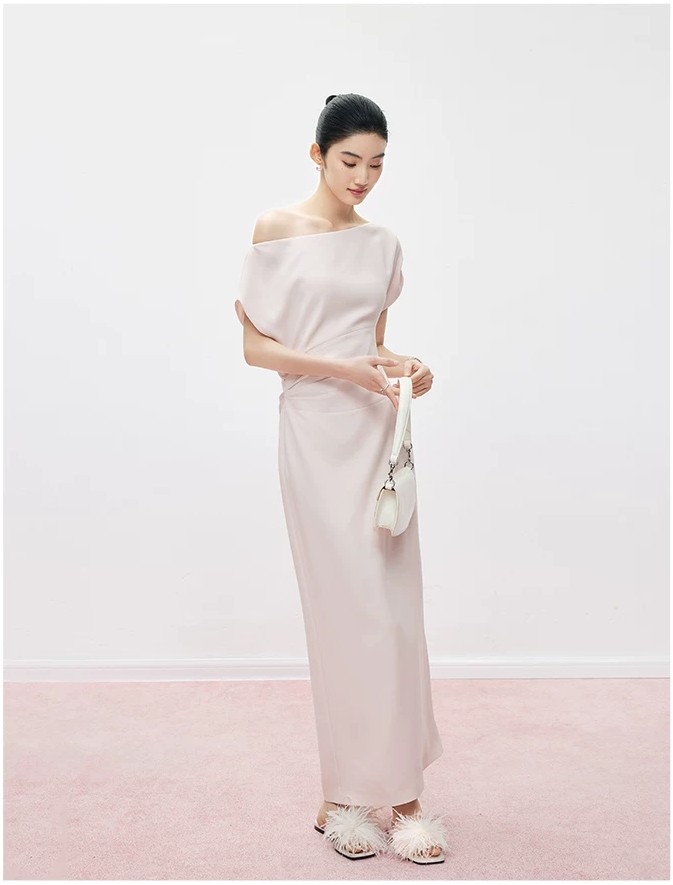 Hepburn style acetate one shoulder black dress!!666293406 Hepburn style acetate one shoulder black dress