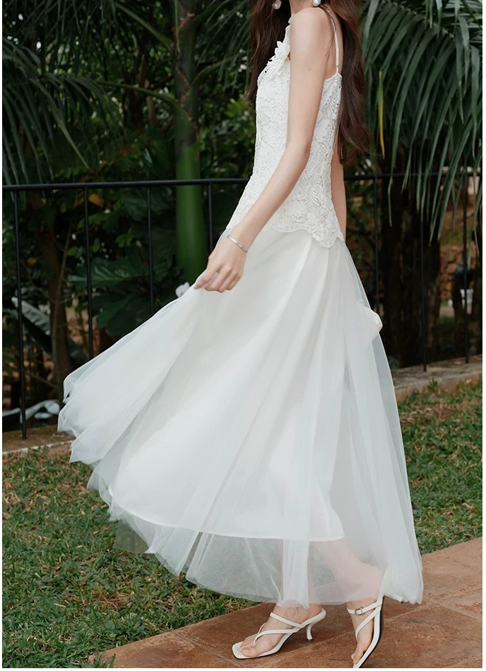 Water soluble flower ballet princess style suspender mesh dress Water soluble flower ballet princess style suspender mesh dress
