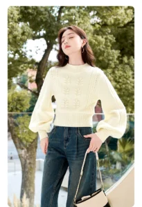 Lazy style short outerwear pullover lantern sleeve sweater for women