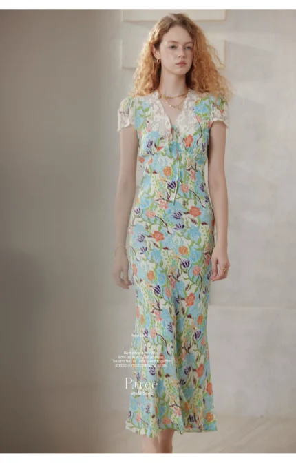 100% human silk lace dress