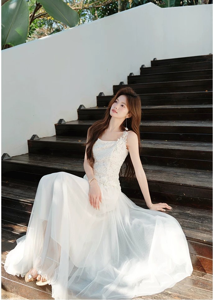 Water soluble flower ballet princess style suspender mesh dress Water soluble flower ballet princess style suspender mesh dress