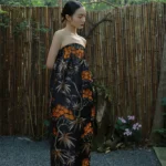 Original ancient silk jacquard new Chinese style strapless cheongsam holiday dress