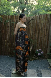 Original ancient silk jacquard new Chinese style strapless cheongsam holiday dress