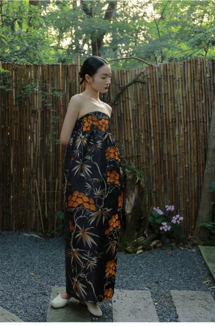 Original ancient silk jacquard new Chinese style strapless cheongsam holiday dress