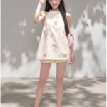 Embroidered sleeveless halter dress