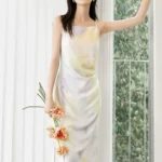 Printed camisole dress, seaside vacation style sleeveless long skirt
